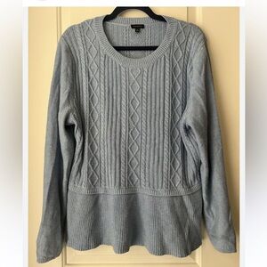 Talbots- Cable Knit Peplum Sweater, Grey, Size LP, GUC